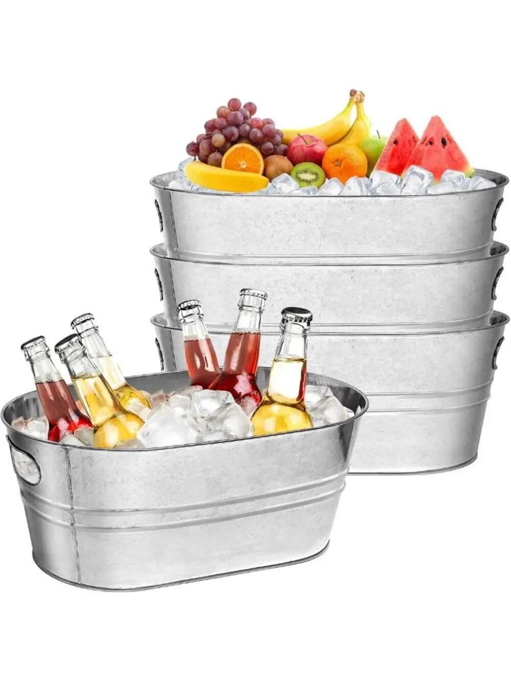 4 Pack Large Metal Ice Buckets - 3 Gallon Galvanized Drink Tubs for Parties